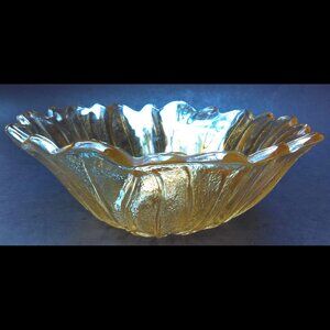 Vintage Indiana Carnival Iridescent Marigold Golden Amber Glass Sunflower Bowl
